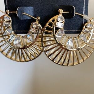 BCBG gold geometric hoops with stone details
